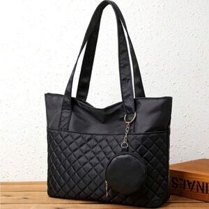 Black Quilter Tote Bag With Coin Pouch Charm